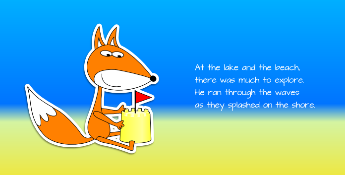 Pages 12-13: Baby Fox building a sandcastle