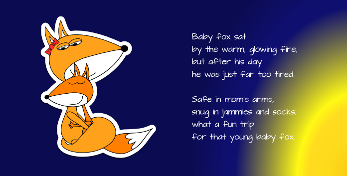 Pages 20-21: Baby Fox snuggling by Momma fox by the fire