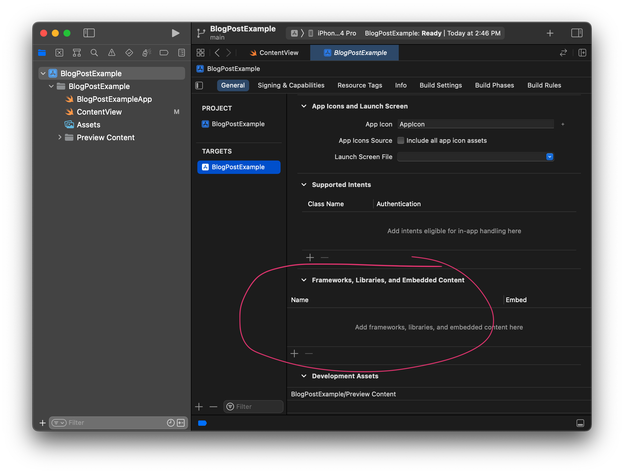 Location of Frameworks option