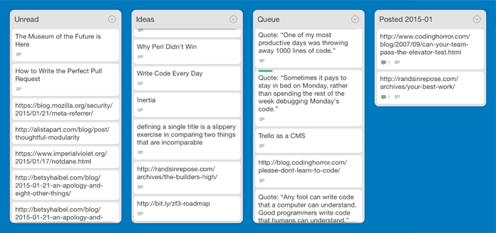 My 'Twitter Automation' Trello board.